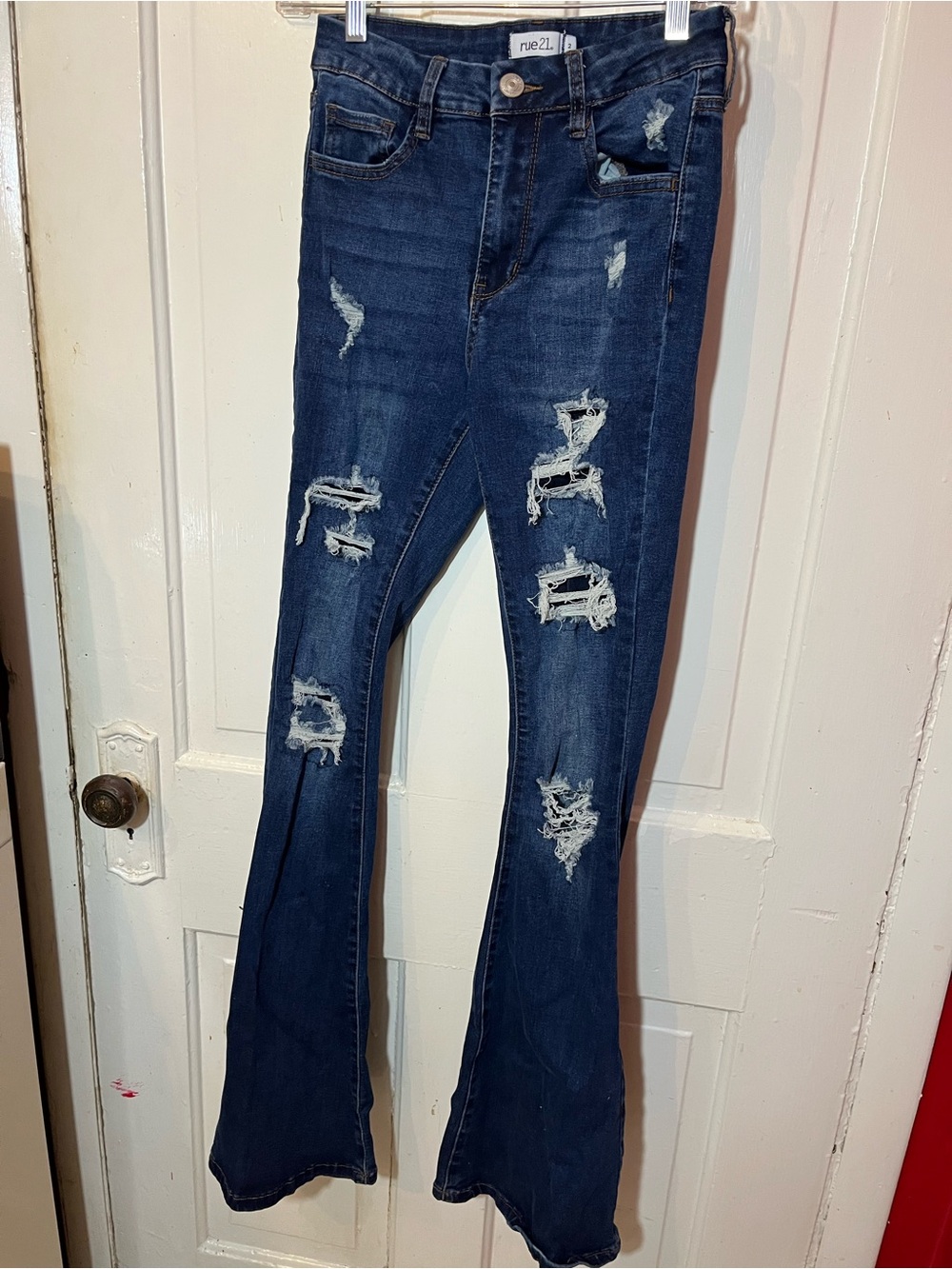 rue21 Dark Navy Distressed Flare Jeans